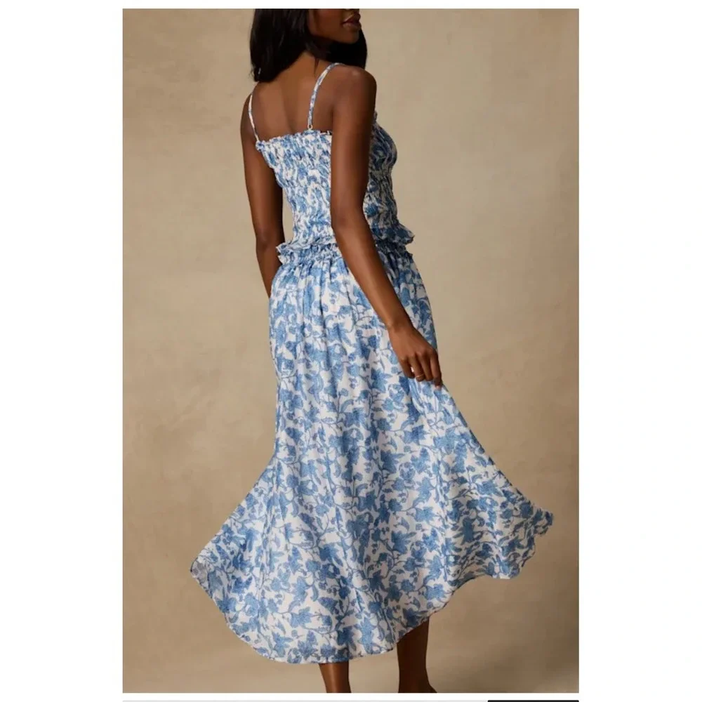 Lulus Denarius White and Blue Leaf Print Two-Piece Midi Dress Size XL New!